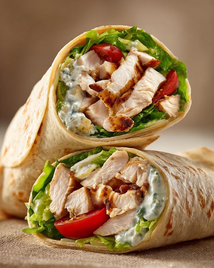 Wrap de pollo con lechuga, tomate y salsa cremosa